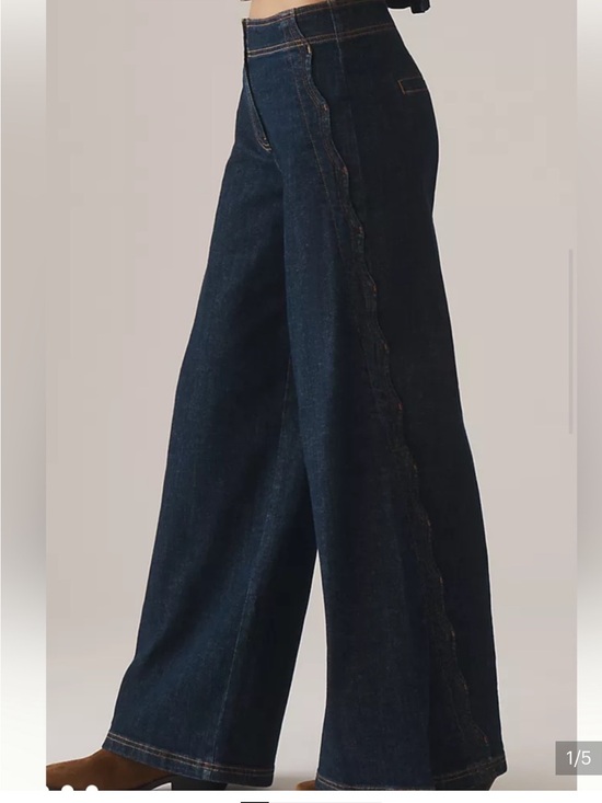 Maeve Denim - Maeve Scalloped Side-Seam Wide Leg Jeans in Dark Indigo